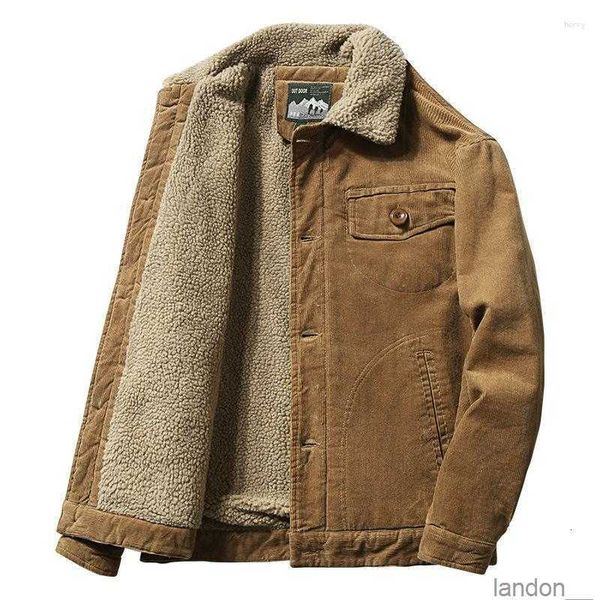 

men's jackets 2023 winter plus velvet jacket corduroy tooling casual parka korean fashion solid color cotton, Black;brown