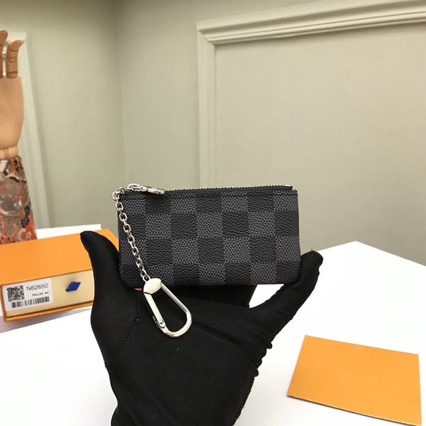 

designer wallet classic women zipper coin holder with key chain brown grid flowers genuine leather handbag purse with box, Red;black