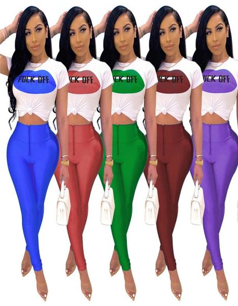 

women letter print tracksuit solid color two piece set short sleeve tshirtleggings summer clothes sports jogging suit casual outfi9715420, White