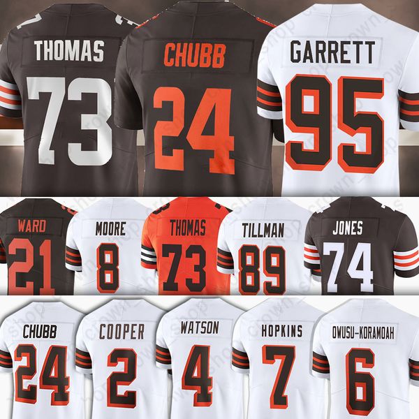

24 nick chubb football clevelands brown jersey joe thomas deshaun watson elijah moore myles garrett amari cooper dustin hopkins jeremiah owu, Black;red