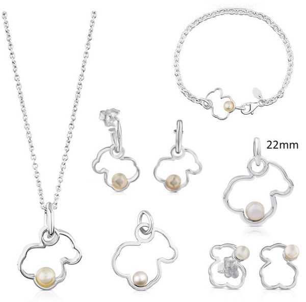 

100 925 sterling silver pearl bear hollow earrings pendant necklace bracelet quality jewelry retro wedding gift 6629744, Black