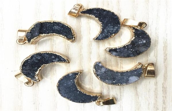 

new natural stone gray agates druzys drusy pendants moon charms for women men jewelry necklace making 6pcs whole lot 205358232, Silver