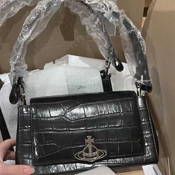 

2023 new advanced underarm with stick western empress dowager crocodile pattern women's handheld one shoulder saturn bag clearance 85%