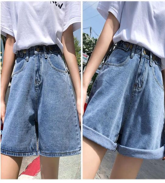 

streetwear womens button high waist short harajuku denim fold wide legs be shorts 2021 summer6204788, White;black