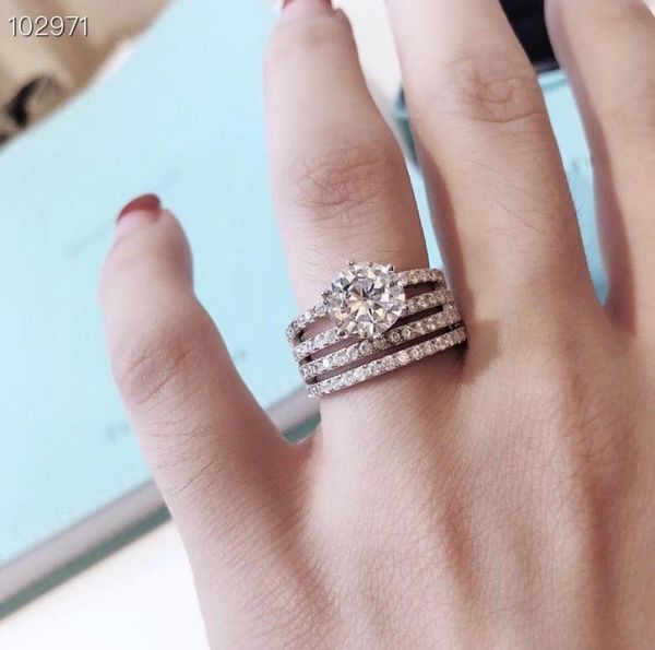 

luxury classic designer s925 sterling silver full crystal four layers hollow wedding ring for women jewelry4636338, Golden;silver