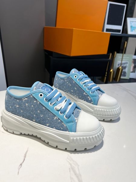 

women casual shoes squad sneaker designer monograms denim thick sole raised rubber circle trainer running canvas sports shoe, Black