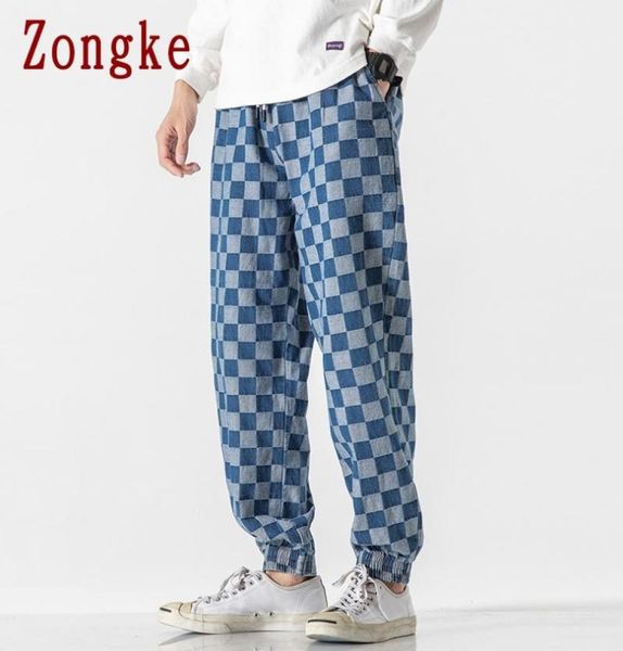 

zongke plaid mens denim pants hip hop harem pants men clothing mens trousers jogger harajuku sweatpants 2020 new m5xl2808655, Black