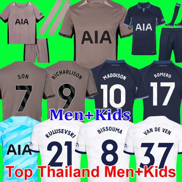 

23 24 maddison son veliz van de ven soccer jerseys bissouma kulusevski richarlison kulusevski 2023 2024 romero tottenham football kit shirt, Black;yellow