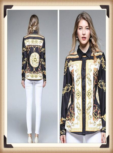 

new arrival spring fall runway women039s fashion barocco print blouses shirts office lady slim plus size elegant vintage s1516779, White