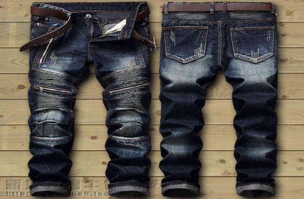 

drop fashion new biker jeans men039s distressed stretch ripped hip hop slim fit holes punk denim cotton pants x2202142556588, Black