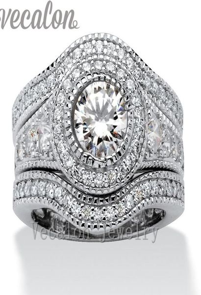 

vecalon fashion vintage engagement wedding band ring set for women 2ct cz diamond 10kt white gold filled party finger ring9443261, Slivery;golden