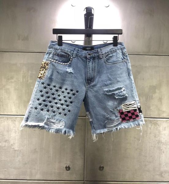 

20ss summer mens shorts jeans five star shorts jeans causal biker holes denim shorts pants good quality size 28362064061, White;black