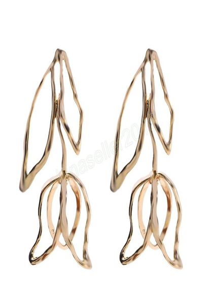 

tulipshaped metal dangle earrings for women vintage gold color flower drop earrings trend wedding jewelry party8973635, Silver