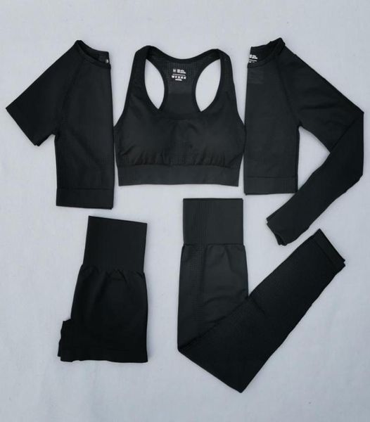 

women vital seamless yoga set workout sport wear gym clothing shortlong sleeve crop high waist leggings sports suit y12259800753, Gray