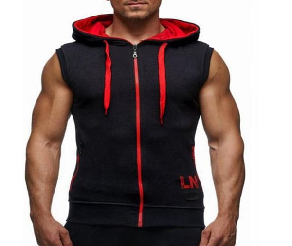 

male bodybuilding hoodies fitness clothes hoody cotton hoodie men sweatshirts men039s sleeveless tank casual vest6555296, Black