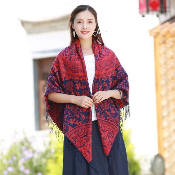 

national style thick shawl scarf yunnan lijiang ladies hair bohemian, Blue;gray