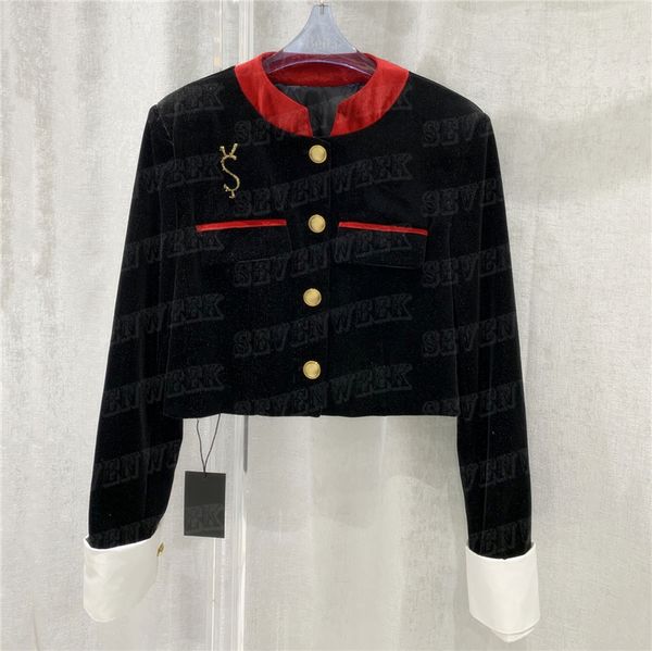 

luxury velvet jacket women coat with letter brooch high grade ladies cropped jackets party wedding coats clothes, Black