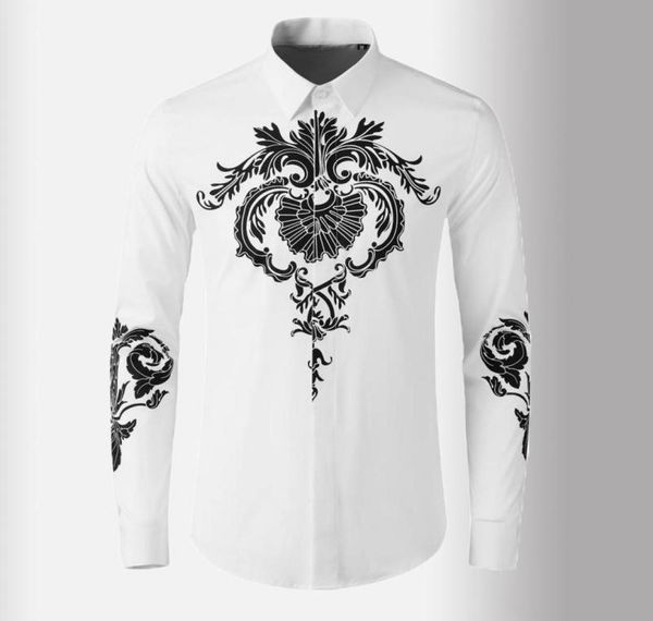 

men039s casual shirts cotton printed mens luxury long sleeve dress plus size 4xl fashion slim fit party male2438890, White;black