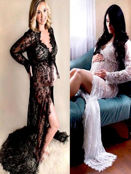 

pregnant lace dress women front split long maxi maternity blackwhite lace dress gown pography prop see zhl73429023072, Black;gray