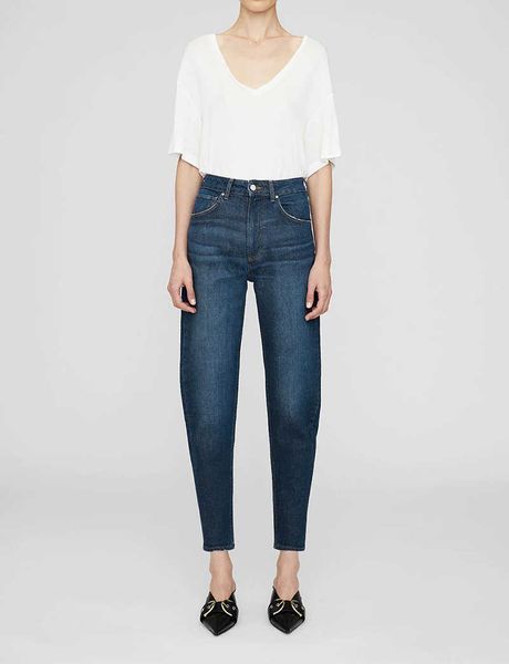 

23 designer jeans anines bing high waisted blue medium pants high elastic tight fitting women's small foot cropped jeans