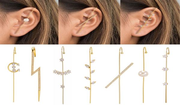 

bohemian wedding ear wrap crawler hook earring crystal stud earrings for woman lightning zirconia climber earrings jewelry gift5799273, Golden;silver
