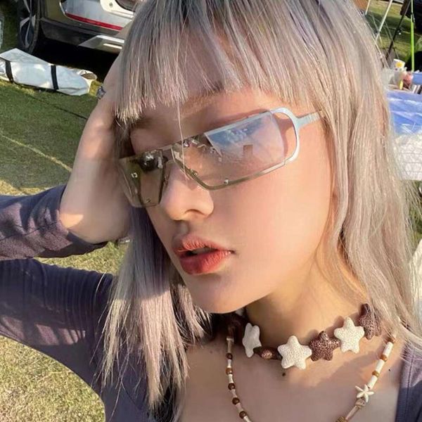 

oval metal sunglasses style futuristic millennial babe street shot, White;black