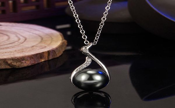 

imitation tahiti natural black pearl pendant female diamond inlaid zircon n necklace5415565, Silver