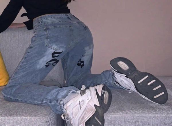 

fashion european american womens palm jeans highend pants stretch straight men and women stretchs trousers casual angels letter p3751771, Blue