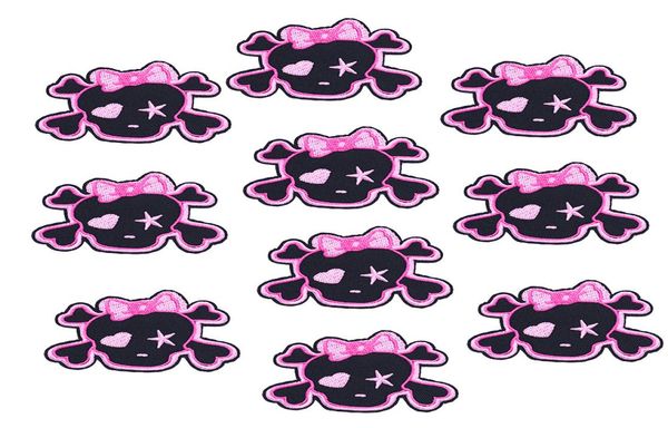 

1pcs lovely pink skull patch for clothing bags iron on embroidery patches for dress diy fabrics for patchwork sew on badge9546976, Black