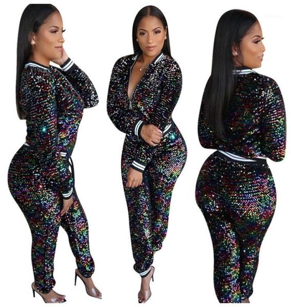 

women039s tracksuits two piece set women sequins zipper and pants joggers matching fashion outfit winter clothes whole 4581554, Gray