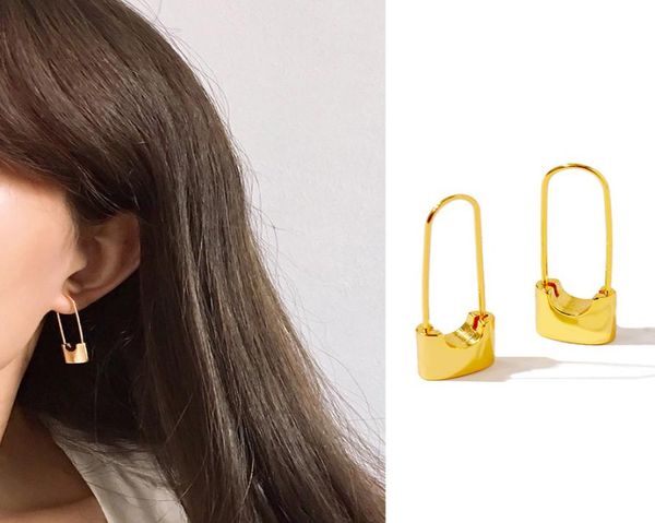 

luxury designer jewelry women stud gold lock earrings copper with rose gold silver plated elegant pin earings fashion bijoux fine 1290861, Golden