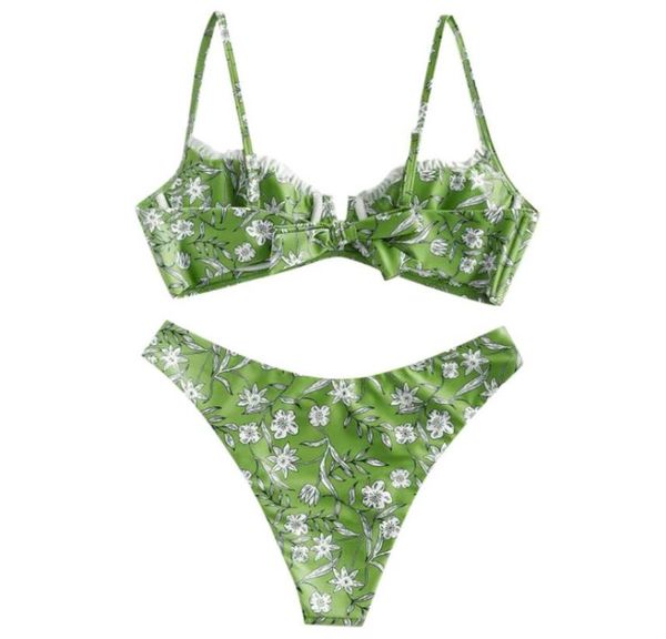 

women flower print high cut v neck two pieces bikini swimwear bathing low waist swimsuit two pieces beachwear monokini beach2440700, White;black