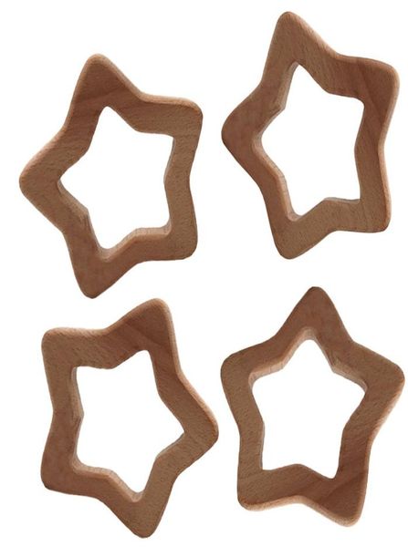 

4pcs wood fivestar flower teether nature baby teething toy organic wood teething holder nursing baby teether soothers baby care7181235
