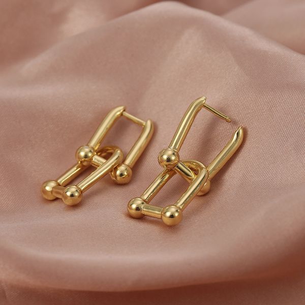 

luxury brand gold plated brass u shape hoop earring jewelry for women gift, Golden;silver