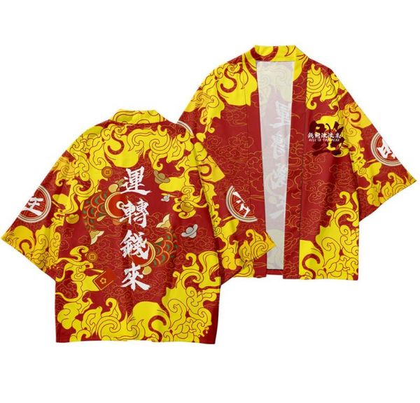 

ethnic clothing man cardigan haori yukata kimono and pant set samurai harajuku chinese style red print streetwear jacket4846010