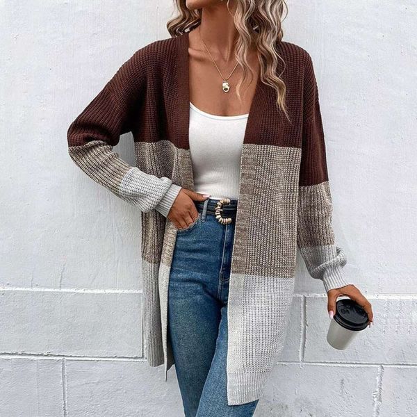 

autumn winter sweater fashion womens casual color block cardigan medium and long, White;black
