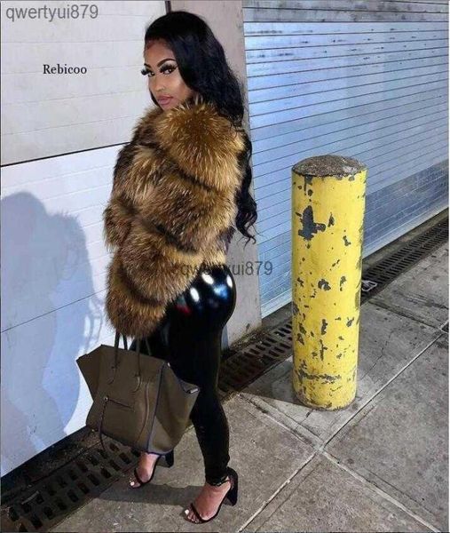 

qwertyui87 women039s fur coat female jacket fur coat women artificial raccoon fur winter warm fluffy short jackets cropped natu9517411, Black