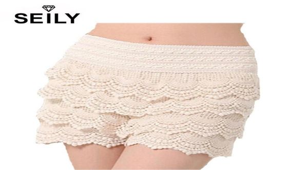 

women039s shorts fashion summer crochet lace for women elastic high waist slim hip layers short skirts jupe corto white black p1952070