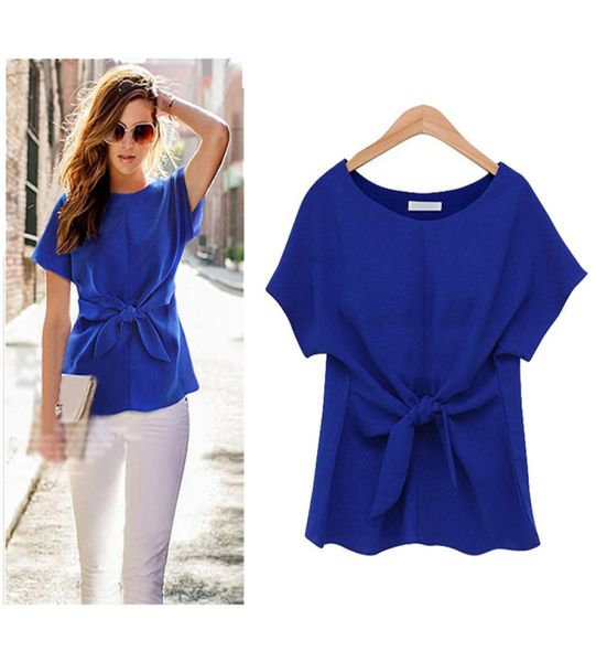 

2018 women short sleeve chiffon bowknot style casual summer shirts oneck plus size female t shirt5913176, White