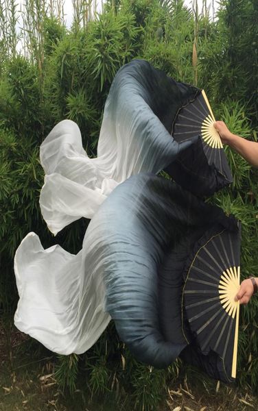 

stage wear unique selling blackwhite mixed belly dancing real silk fan veils dyed color long fans 180cm lenglth3797970, Black;red