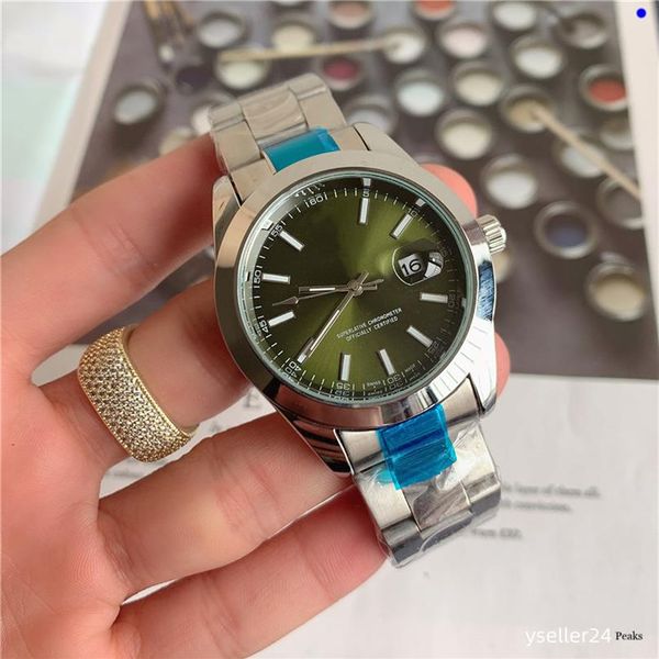 

40mm size three stitches working mens watch luxury watches with calendar steel strap luxury brand quartz wristwatch for men hi224g, Slivery;brown