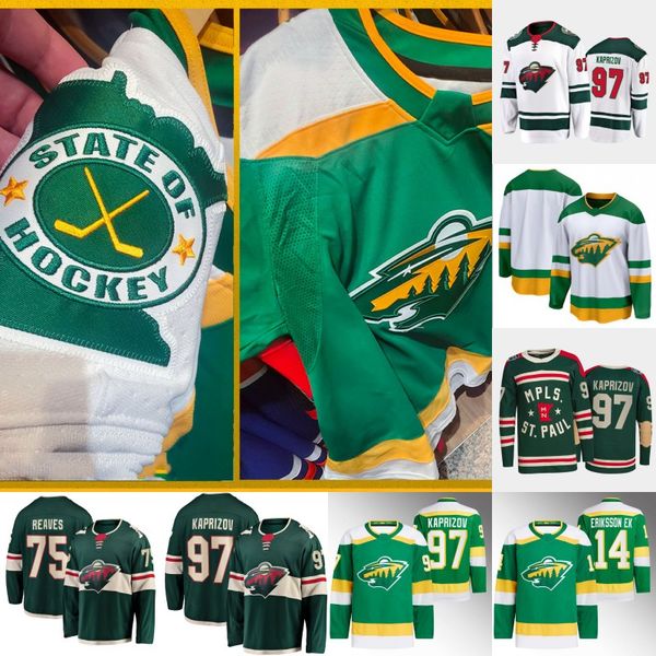 

2023-24 minnesota kirill kaprizov jersey ryan reaves marc-andre fleury jared spurgeon joel eriksson ek ryan hartman mats zuccarello matt dum, Black;red