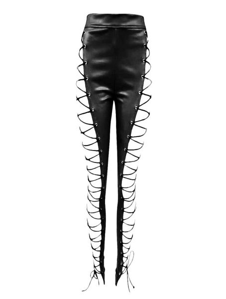 

women fashion zipper high waist long pants lace up hollow out cb pants leather pants ps size clothing s-2xl9769112, Black;white