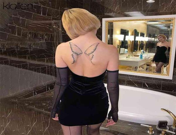 

klalien fashion party beach birthday black strapless dress women new simple slim removable mesh sleeves female dress6612471, Black;gray