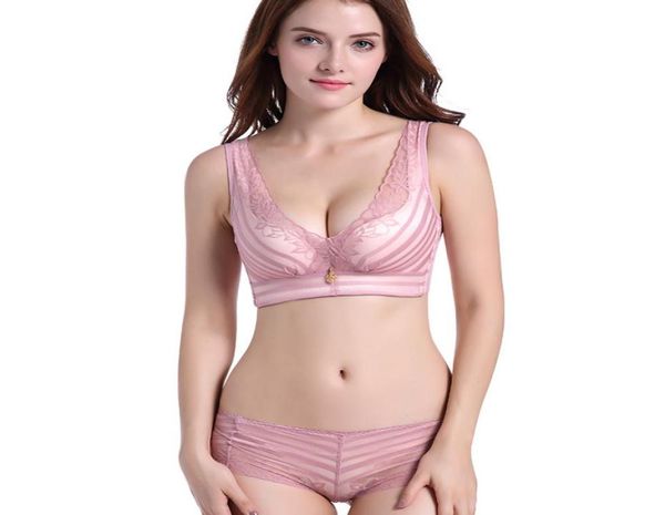 

lcw purple bras sets fashion temptation no steel ring gathered bra adjustment cover lace stripes beauty back ladies underwear8612168, Red;black