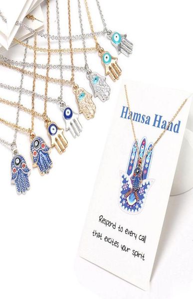 

fashion womens designer necklace silver gold plated chain classic evil eye hamsa hand charms pendant jewelry gift6427527