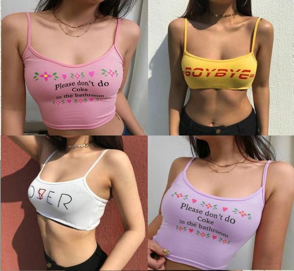 

women strappy cotton letter print tank vest summer short crop camis tees ladies camis tank casual streetwe3051806, Black;white