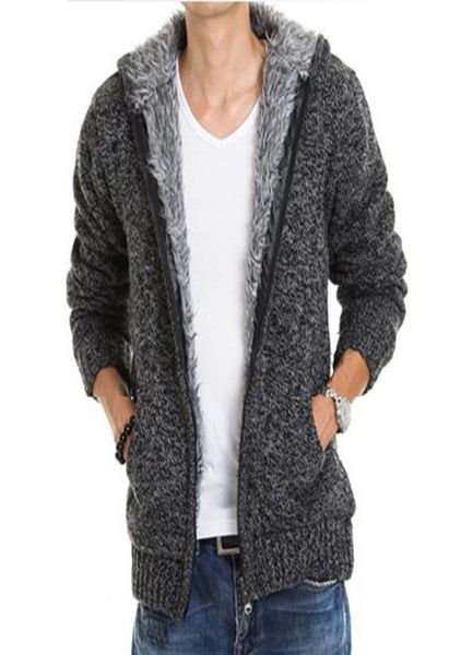 

new autumn winter fur lining thicken hoodies men casual zipper warm hoody knitted sweatshirt mens winter jumper fz13662482133, Black