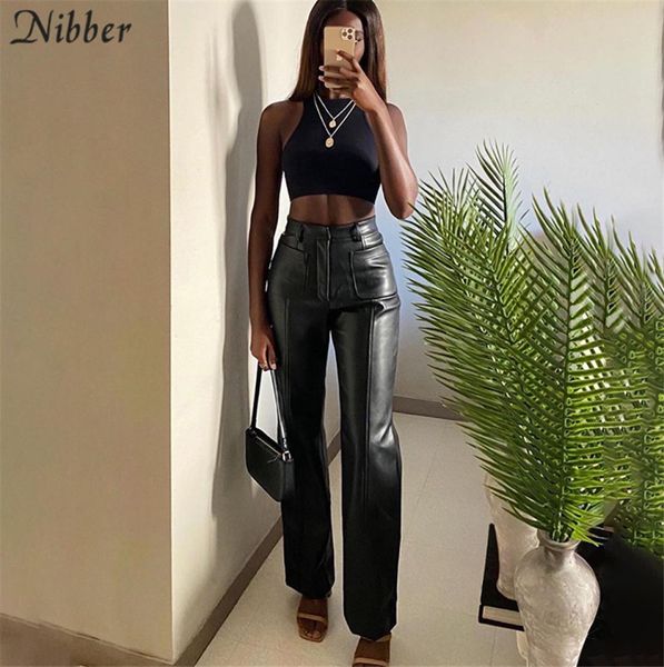 

autumn winter office lady slim design straight pants xurious faux leather vintage y2k leisure trousers for women4652947, Black;white