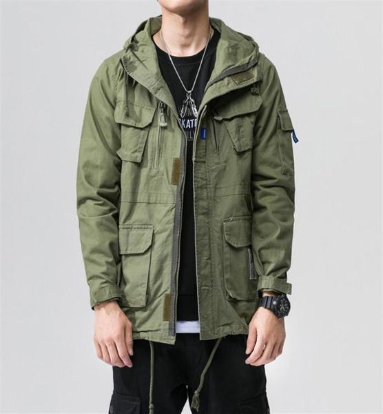 

fashion cargo jackets men039s vintage hooded jackets coats streetwear army green bomber multi pockets windbreaker ds50273236w2025282, Black;brown